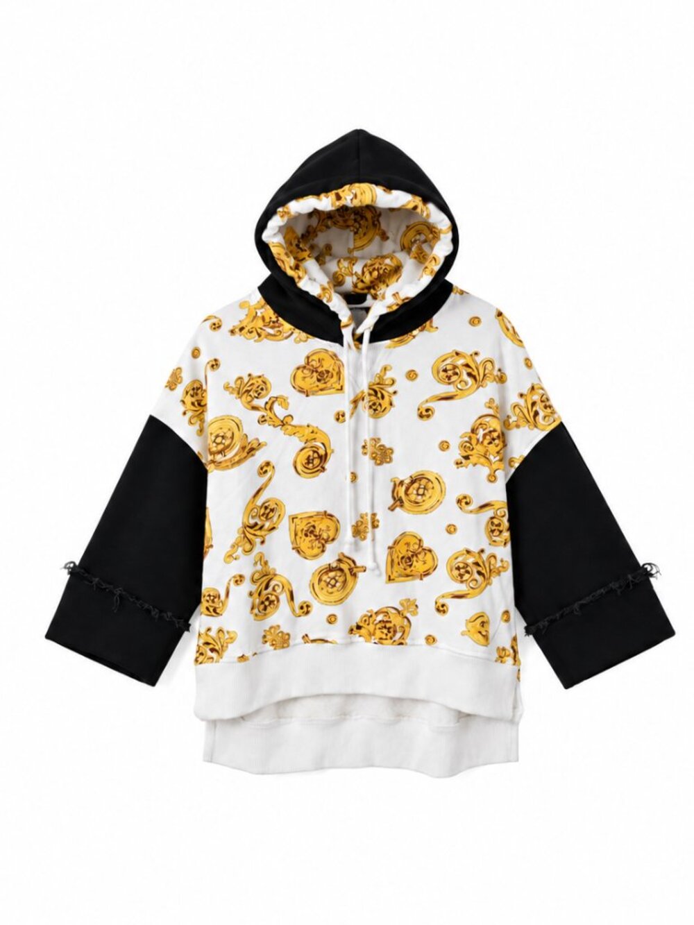 Versace Jeans Couture Baroque Print Oversized Hoodie White Black Gold Gold XS - Picture 2 of 8